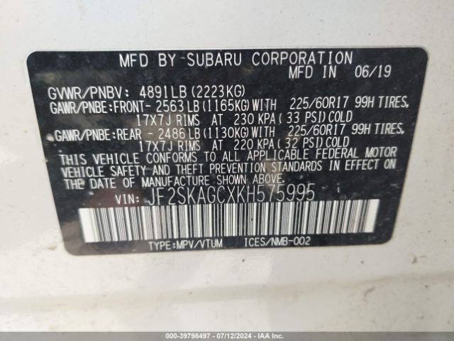 JF2SKAGCXKH575995 Subaru Forester Premium