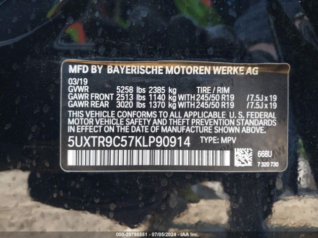 2019 BMW X3 5UXTR9C57KLP90914 Photo 8