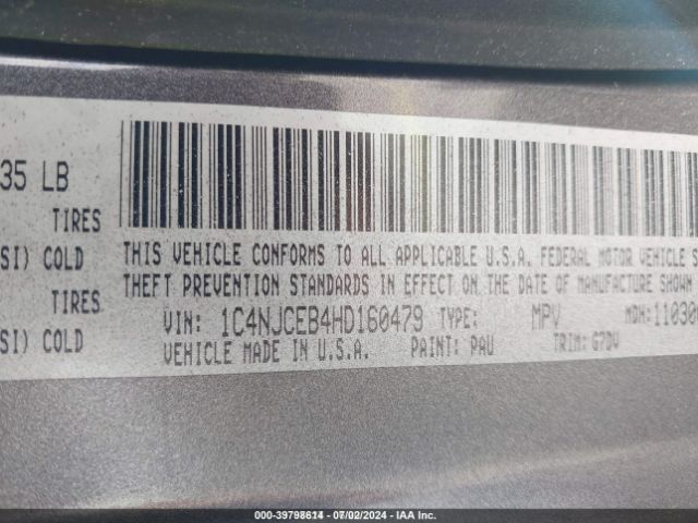 1C4NJCEB4HD160479 Jeep Compass Latitude Fwd