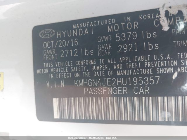 KMHGN4JE2HU195357 Genesis G80 3.8