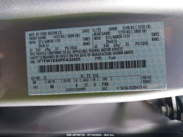 1FTFW1E80PFA32855 Ford F-150 Platinum
