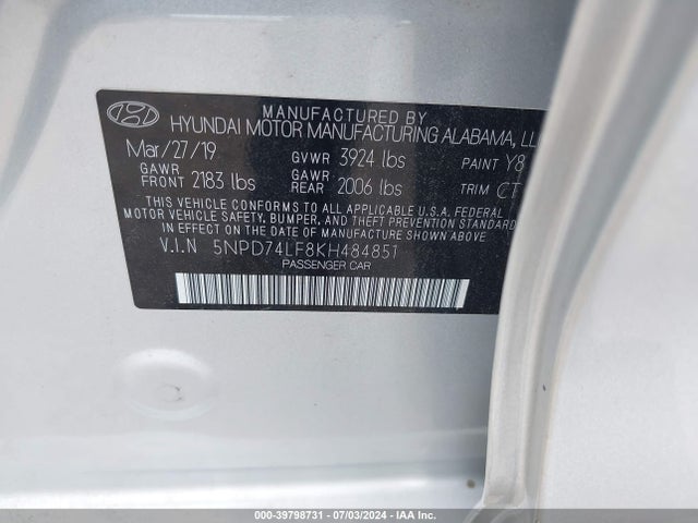 Hyundai ELANTRA SE 2019 5NPD74LF8KH484851 Image 9