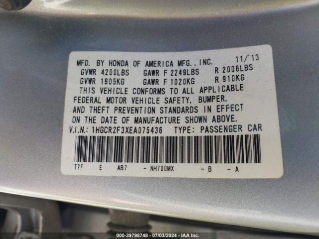 1HGCR2F3XEA075436 Honda ACCORD LX