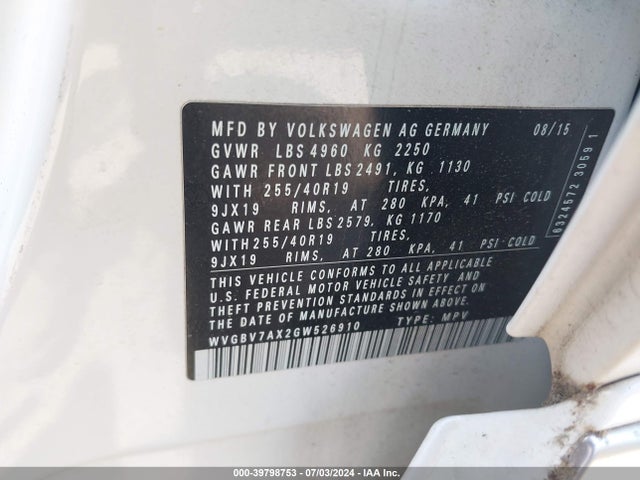 WVGBV7AX2GW526910 Volkswagen Tiguan R-line