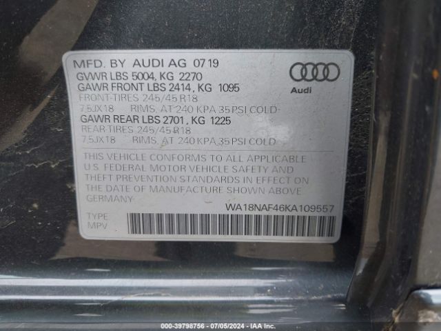 2019 AUDI A4 ALLROAD WA18NAF46KA109557 Photo 8
