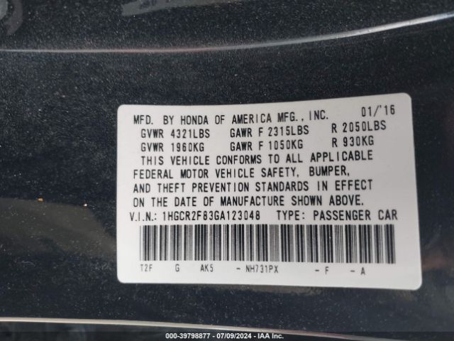 1HGCR2F83GA123048 Honda Accord Ex-l