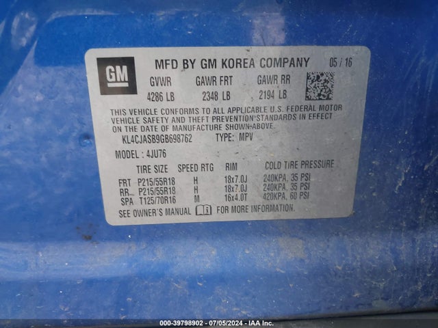 KL4CJASB9GB698762 Buick Encore