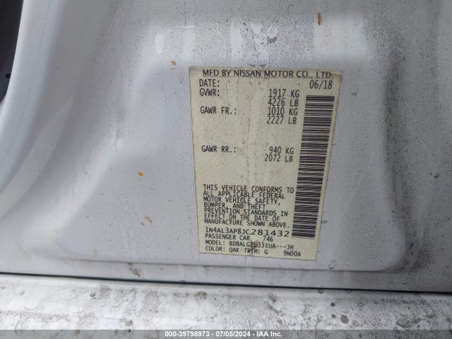 Nissan Altima 2.5 S 2018 1N4AL3AP8JC281432 Image 9
