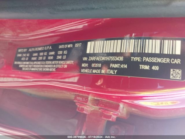 ZARFAEDN1H7553436 Alfa Romeo Giulia Awd