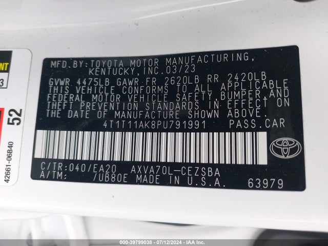 Toyota CAMRY SE 2023 4T1T11AK8PU791991 Image 9