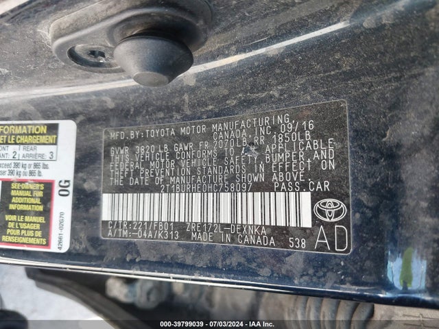 Toyota COROLLA LE 2017 2T1BURHE0HC758097 Image 9