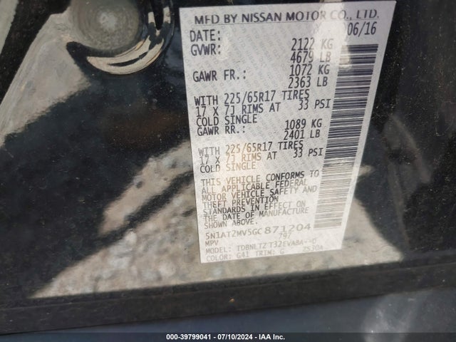 Nissan ROGUE SV 2016 5N1AT2MV5GC871204 Image 9