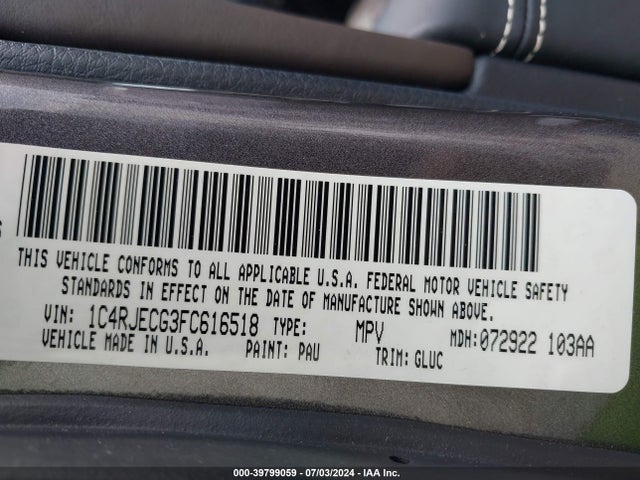 1C4RJECG3FC616518 Jeep Grand Cherokee Overland