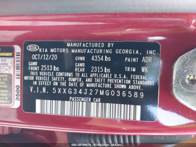 5XXG34J27MG036589 KIA K5 EX