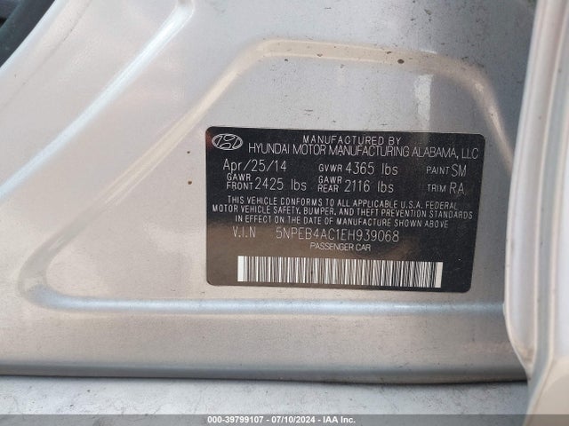 Hyundai SONATA GLS 2014 5NPEB4AC1EH939068 Image 9