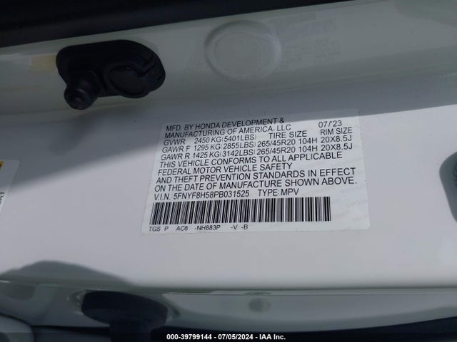 Honda Passport Awd Ex-l 2023 5FNYF8H58PB031525 Image 9