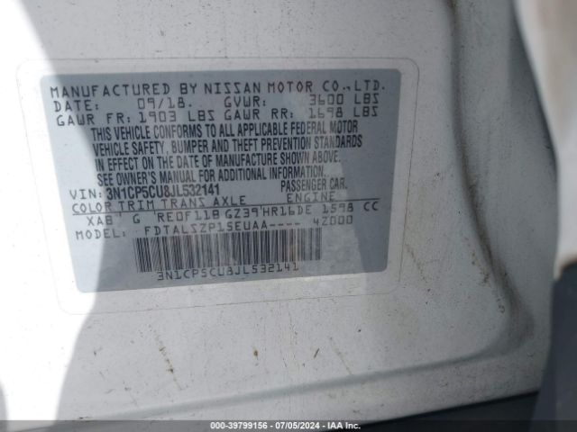 3N1CP5CU8JL532141 Nissan KICKS SV