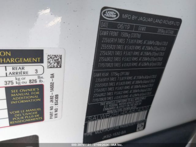SALWR2RU4KA874309 Land Rover Range Rover Sport Hse Mhev