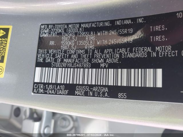 5TDDZRFHXJS487893 Toyota Highlander Limited