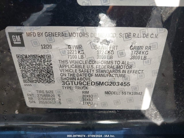GMC Sierra 1500 4wd  Short Box Elevation 2021 3GTU9CED5MG203455 Image 9