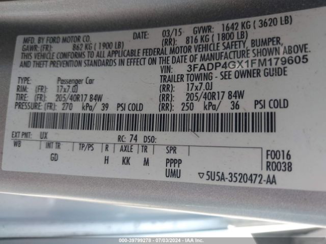 3FADP4GX1FM179605 Ford FIESTA ST