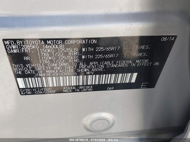 Toyota RAV4 LE 2015 JTMBFREV0FD099016 Image 9