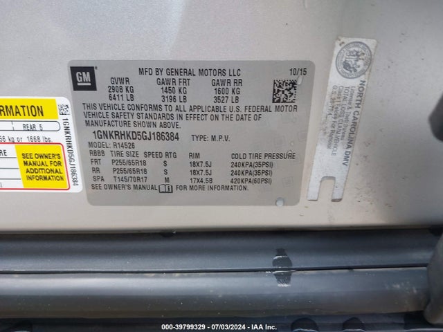 Chevrolet Traverse 2lt 2016 1GNKRHKD5GJ186384 Image 9