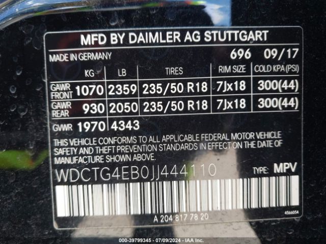 WDCTG4EB0JJ444110 Mercedes-Benz GLA 250