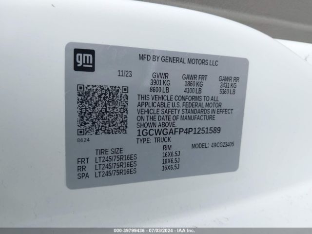 1GCWGAFP4P1251589 Chevrolet Express Cargo Rwd 2500 Regular Wheelbase Wt
