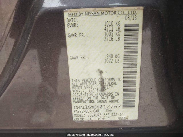 Nissan Altima 2.5 S 2014 1N4AL3APXEN212767 Image 9