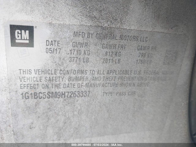 Chevrolet Cruze Ls Auto 2017 1G1BC5SM9H7263337 Image 9