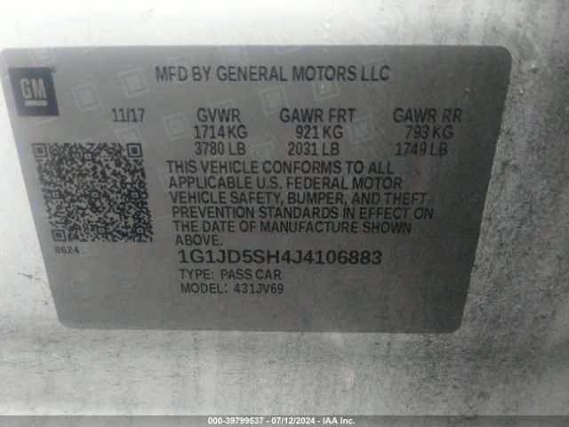 1G1JD5SH4J4106883 Chevrolet Sonic Lt Auto