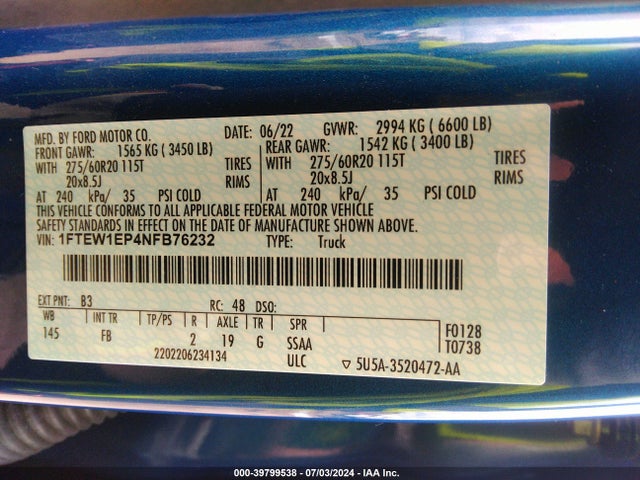 Ford F-150 Xlt 2022 1FTEW1EP4NFB76232 Image 9