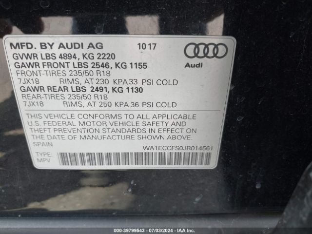 WA1ECCFS0JR014561 Audi Q3 2.0t Premium/2.0t Sport Premium