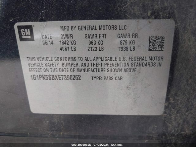 1G1PK5SBXE7390262 Chevrolet CRUZE LT