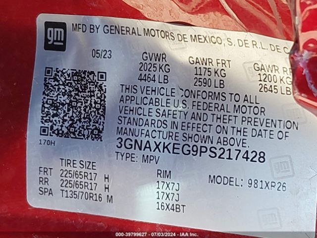 3GNAXKEG9PS217428 Chevrolet Equinox Fwd Lt