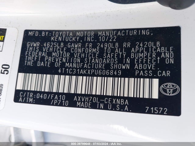 Toyota Camry Le Hybrid 2023 4T1C31AKXPU606849 Image 9