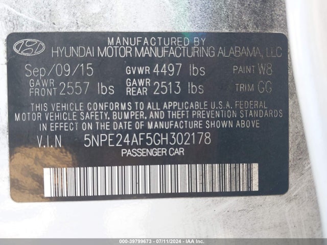 Hyundai SONATA SE 2016 5NPE24AF5GH302178 Image 9