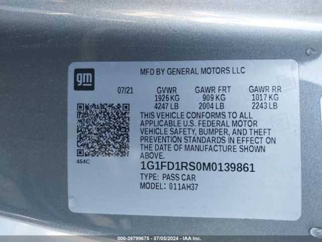 1G1FD1RS0M0139861 Chevrolet Camaro Rwd  2lt
