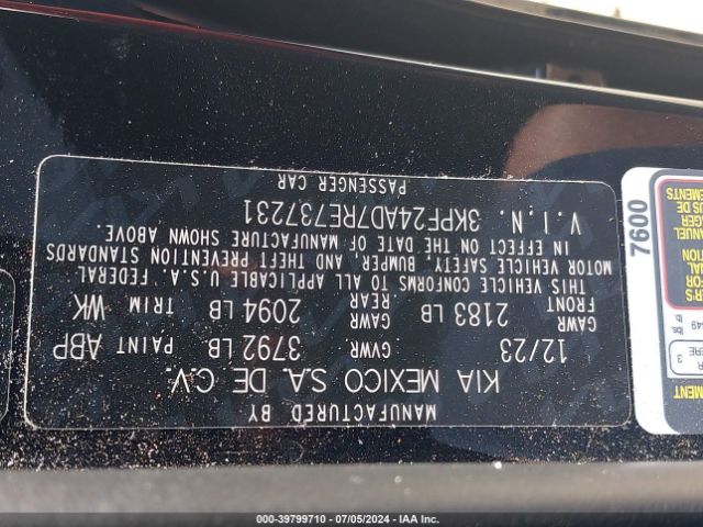 3KPF24AD7RE737231 KIA FORTE LX