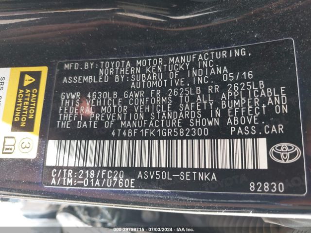 4T4BF1FK1GR582300 Toyota CAMRY LE