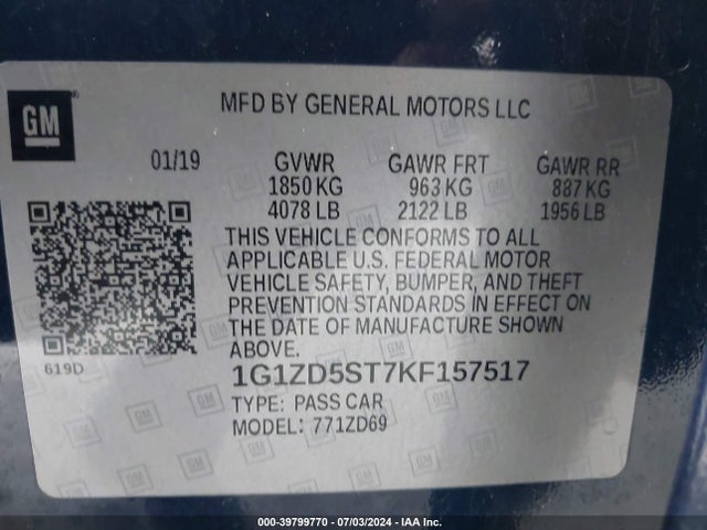 Chevrolet MALIBU LT 2019 1G1ZD5ST7KF157517 Image 9