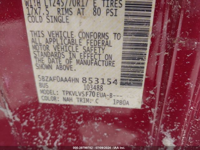 5BZAF0AA4HN853154 Nissan Nv Passenger Nv3500 Hd Sl V8