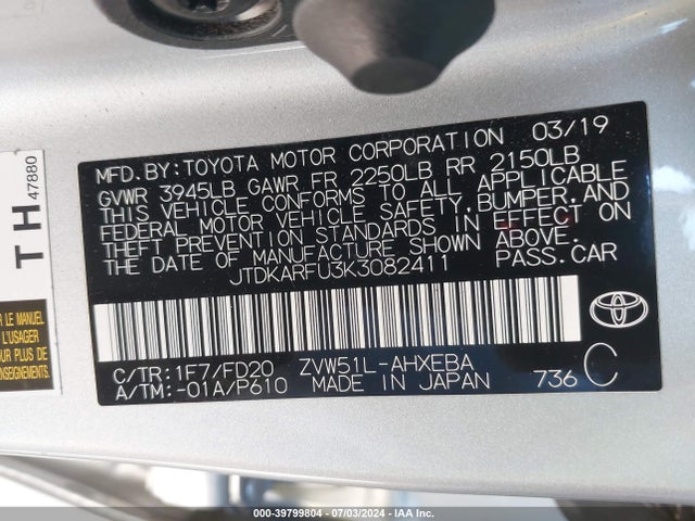 Toyota Prius Le 2019 JTDKARFU3K3082411 Image 9