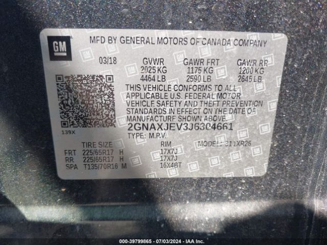 2GNAXJEV3J6304661 Chevrolet EQUINOX LT