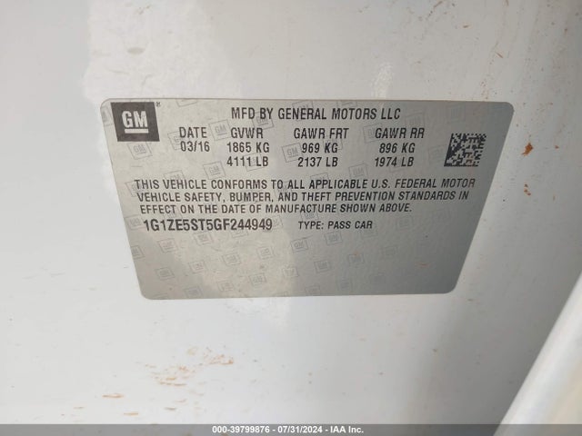 Chevrolet MALIBU 1LT 2016 1G1ZE5ST5GF244949 Image 9
