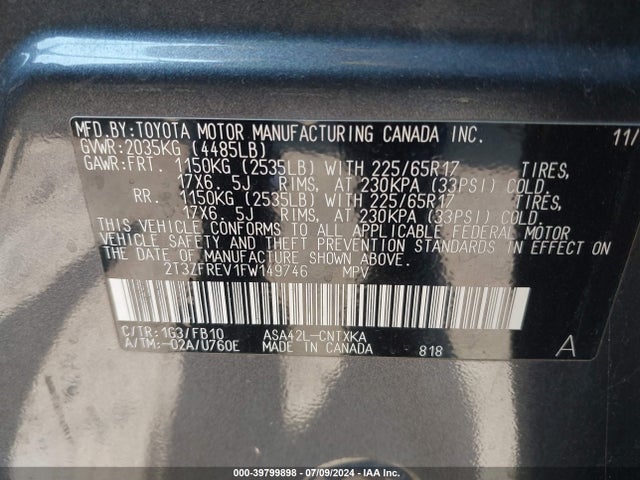 Toyota RAV4 LE 2015 2T3ZFREV1FW149746 Image 9