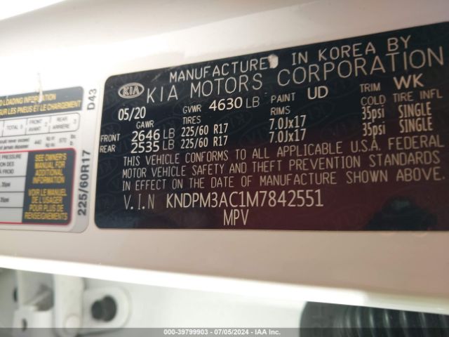 KNDPM3AC1M7842551 KIA Sportage Lx