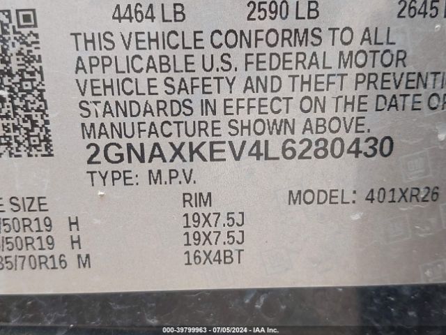 2020 CHEVROLET EQUINOX 2GNAXKEV4L6280430 Photo 8