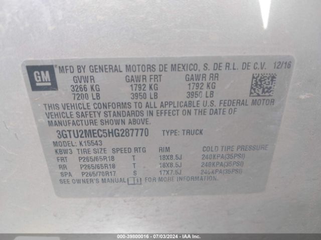 3GTU2MEC5HG287770 GMC Sierra 1500 Sle
